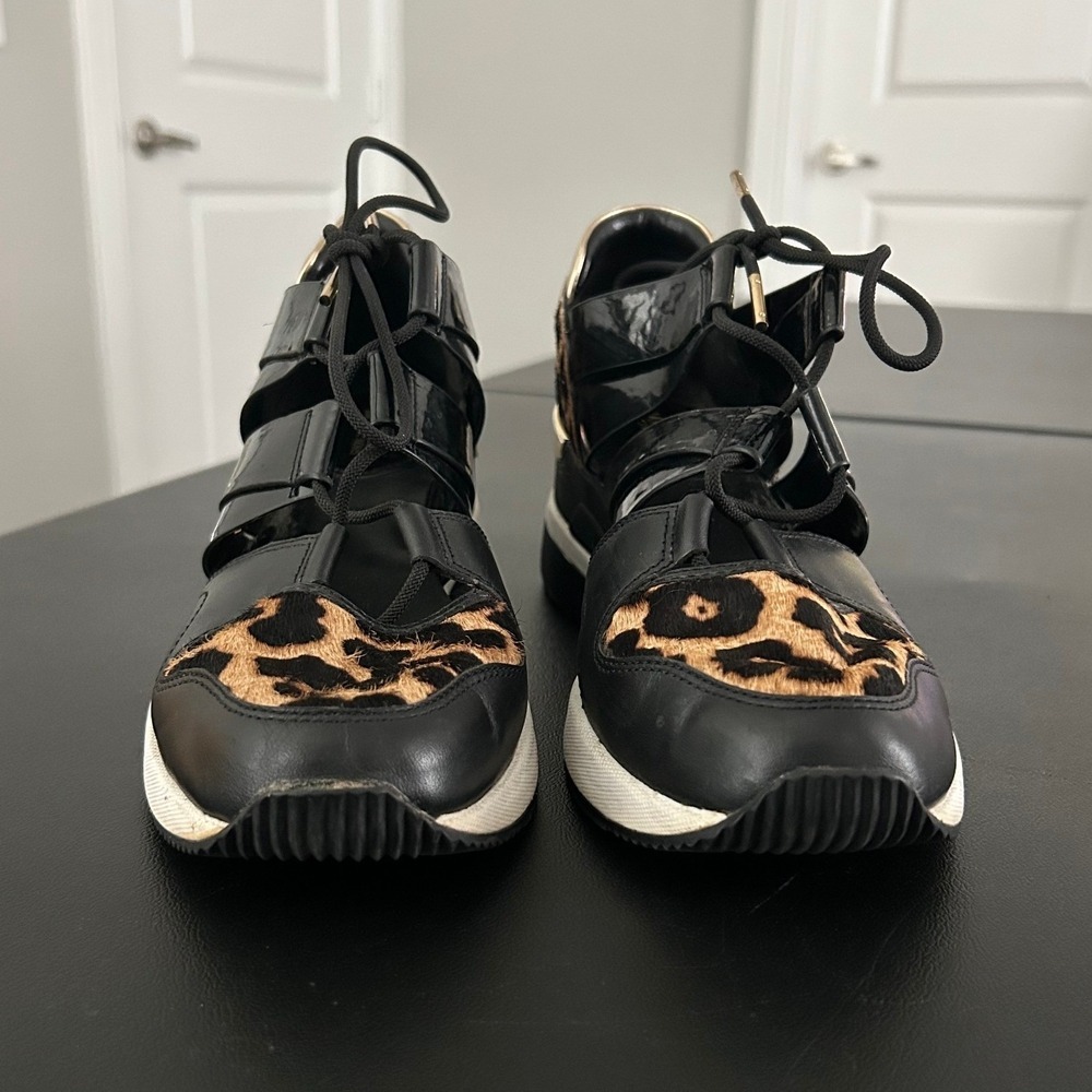 Michael Kors Felix Black Leopard Calf Hair Wedge Sneakers Shoes Womens 9M - Picture 5 of 12